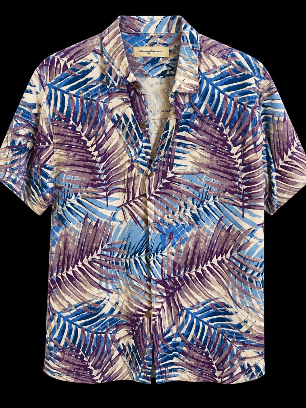 Tommy Bahama Blue and Purple Tropical Leaf Camp Shirt